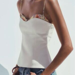 Zara White Floral Trim Tank Top